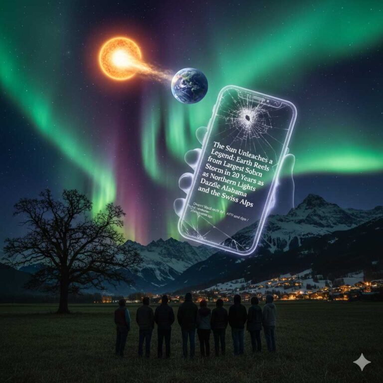 The Sun Unleashes a Legend: Earth Reels from Largest Solar Storm in 20 Years as Northern Lights Dazzle Alabama and the Swiss Alps