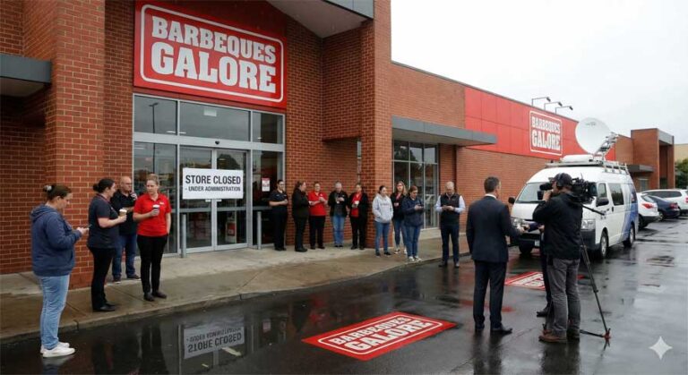 Exterior of a Barbeques Galore store in Australia featuring outdoor furniture and barbecue displays.