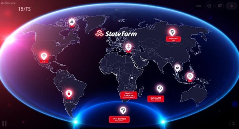 Interactive map showing State Farm insurance agent locations across the USA and global hubs 2026