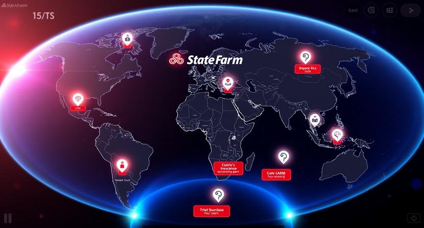 Interactive map showing State Farm insurance agent locations across the USA and global hubs 2026