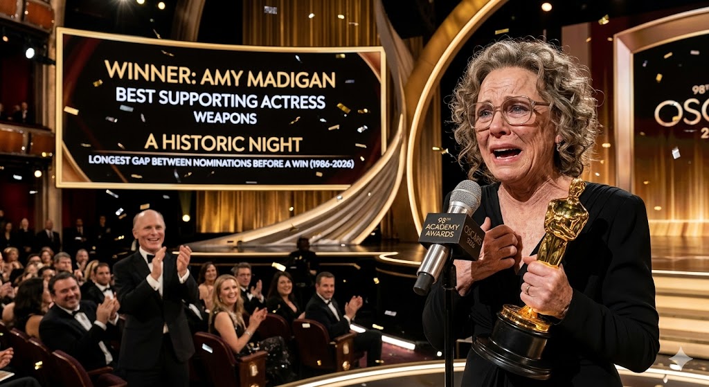 A Historic Night in Hollywood: Amy Madigan Shatters Records with Best Supporting Actress Win for ‘Weapons’