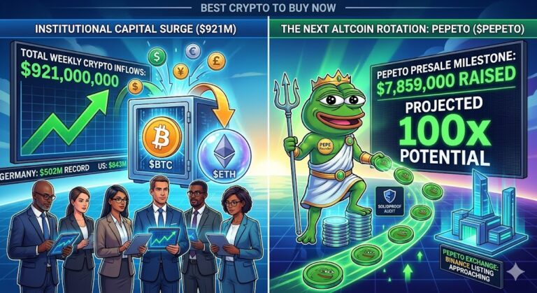 Best Crypto to Buy Now: $921M Institutional Inflows Signal Risk-On as Pepeto Raises $7.8M With 100x Potential