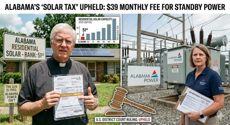 Alabama’s “Solar Tax” Upheld: Federal Judge Rules Alabama Power Can Keep Charging Nation’s Highest Rooftop Fees